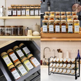 Kiousrm 24 Pcs Glass Spice Jars with Bamboo Airtight Lids and 398 Labe