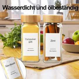 Kiousrm 24 Pcs Glass Spice Jars with Bamboo Airtight Lids and 398 Labe