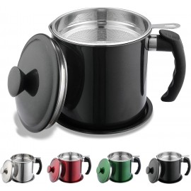 Kyraton Black Bacon Grease Container with Strainer, 1.4L Black Coating