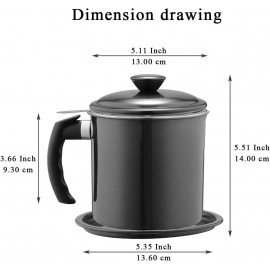 Kyraton Black Bacon Grease Container with Strainer, 1.4L Black Coating