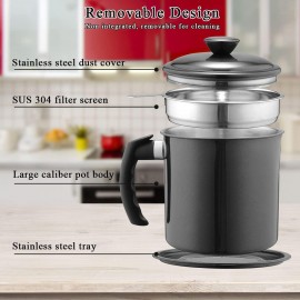 Kyraton Black Bacon Grease Container with Strainer, 1.4L Black Coating