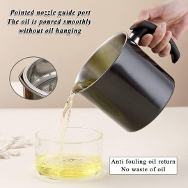 Kyraton Black Bacon Grease Container with Strainer, 1.4L Black Coating