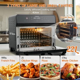 HYSapientia 22L Dual Zone Air Fryer Oven With Rotisserie,Large Double