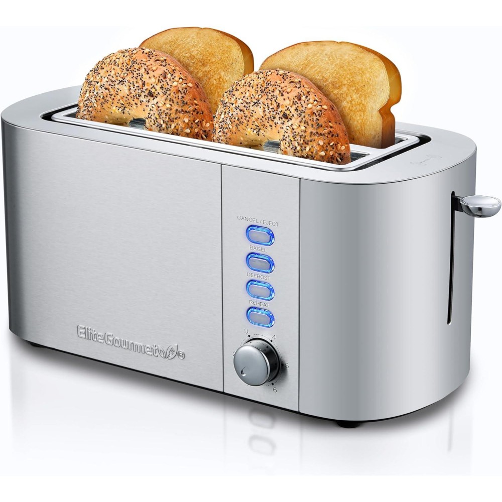 Elite Gourmet ECT4123 Long Slot 4 Slice Toaster, Extra Wide 1.5 and 5.