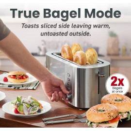 Elite Gourmet ECT4123 Long Slot 4 Slice Toaster, Extra Wide 1.5 and 5.