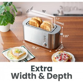 Elite Gourmet ECT4123 Long Slot 4 Slice Toaster, Extra Wide 1.5 and 5.