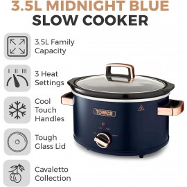 Tower T16042MNB Cavaletto 3.5 Litre Slow Cooker with 3 Heat Settings,