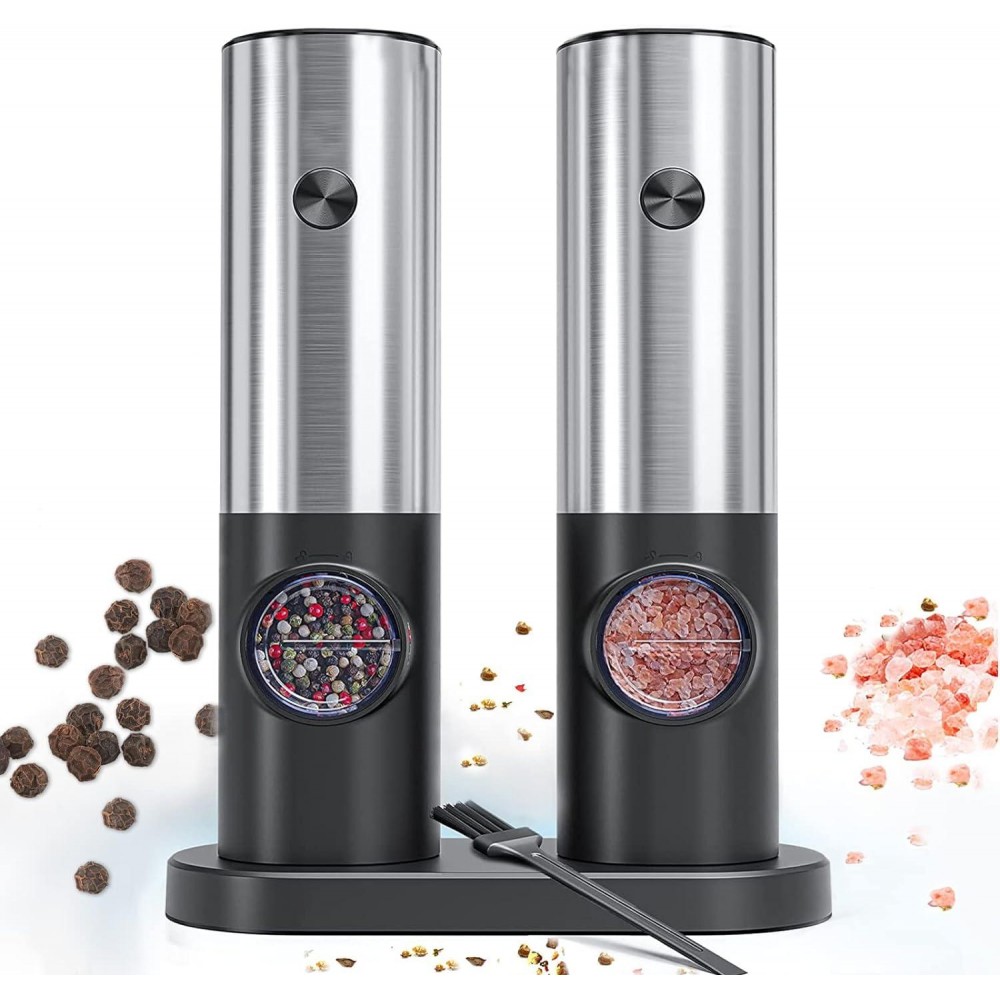Electric Salt and Pepper Grinder Set, RIGHTWELL 2 PCS Adjustable Coars
