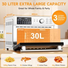 30L Air Fryer Oven With Rotisserie, 1800W & 21 Preset Mode Countertop