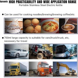 Travel Kettle, 750ml 12V Portable Stainless Steel Electric Car Kettle,