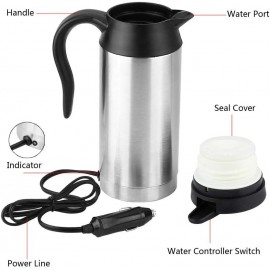 Travel Kettle, 750ml 12V Portable Stainless Steel Electric Car Kettle,