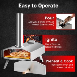 COSTWAY Outdoor Pizza Oven, Multi-Fuel Portable Pizza Maker with Pizza