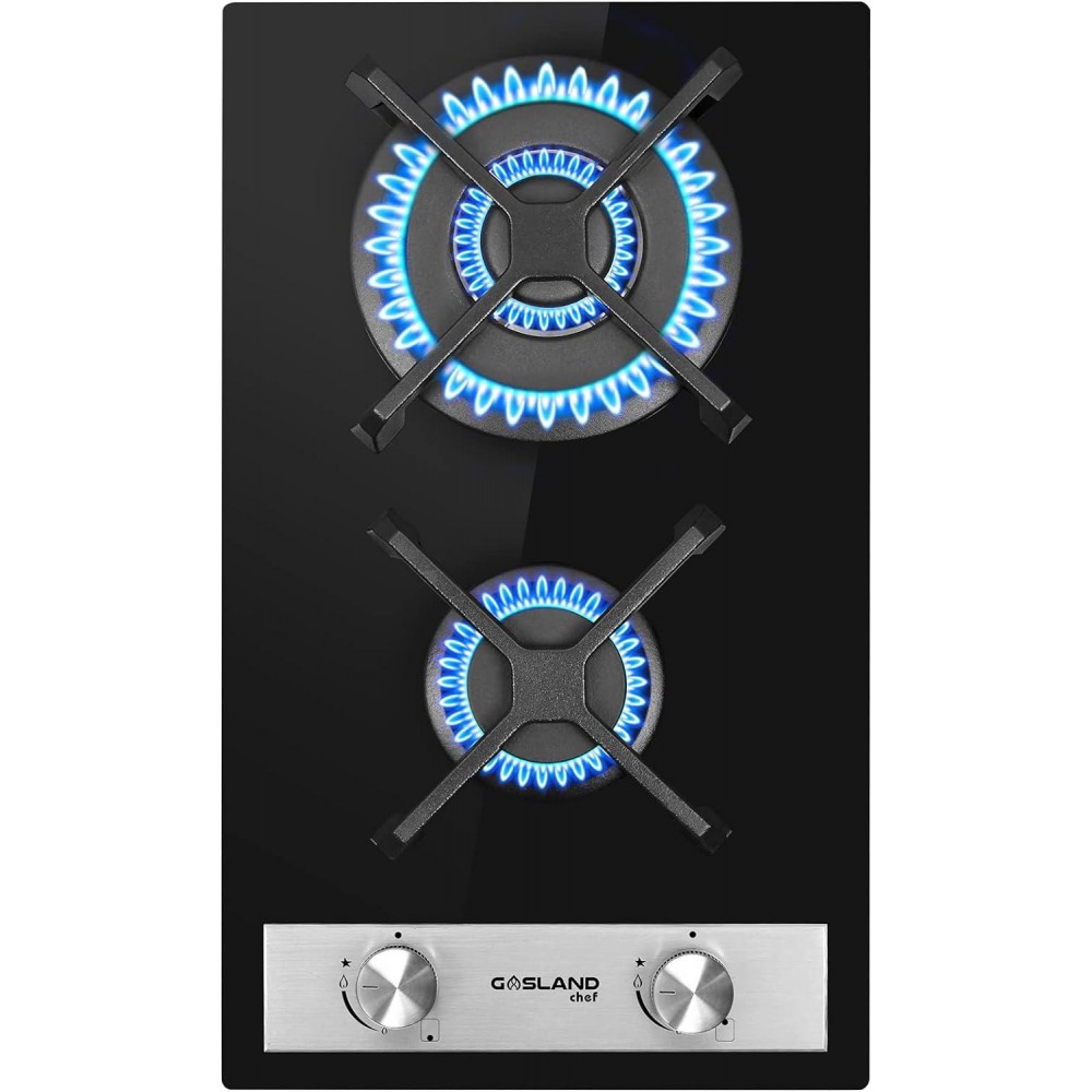 Gasland Chef GH30BF 30cm Built-in 2 Burners Gas Hob, Black Tempered Gl