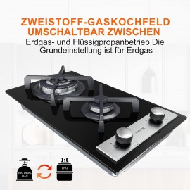 Gasland Chef GH30BF 30cm Built-in 2 Burners Gas Hob, Black Tempered Gl