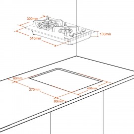 Gasland Chef GH30BF 30cm Built-in 2 Burners Gas Hob, Black Tempered Gl