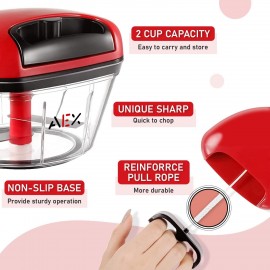 AEX Manual Food Processors Multi-Function Chopper Garlic Press Pull Ve