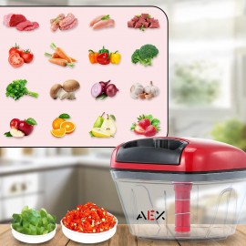 AEX Manual Food Processors Multi-Function Chopper Garlic Press Pull Ve