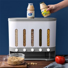 KenSyuInt 5 Grid Cereal Dispenser Wall Mounted Rice Grain Dry Food Con