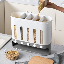 KenSyuInt 5 Grid Cereal Dispenser Wall Mounted Rice Grain Dry Food Con