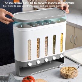 KenSyuInt 5 Grid Cereal Dispenser Wall Mounted Rice Grain Dry Food Con