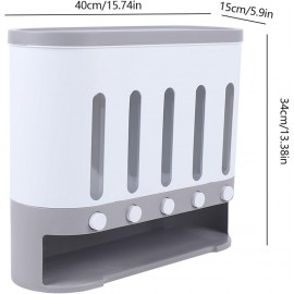 KenSyuInt 5 Grid Cereal Dispenser Wall Mounted Rice Grain Dry Food Con