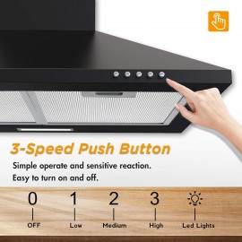 FIREGAS Black Chimney Cooker Hood 60cm with Carbon Filters Stainless S