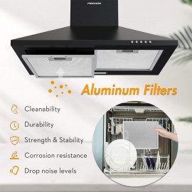 FIREGAS Black Chimney Cooker Hood 60cm with Carbon Filters Stainless S