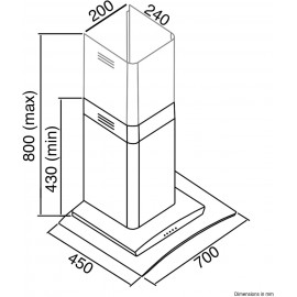 SIA CGH70SS 70cm Curved Glass Stainless Steel Chimney Cooker Hood Extr