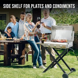 Onlyfire BBQ Gas Grill 3-Burner with Foldable Cart & Side Table, Porta