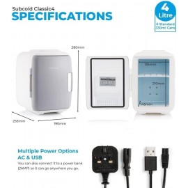 Subcold Classic4 Mini Fridge - Cooler & Warmer | 4 Litre/6 Cans | AC+U