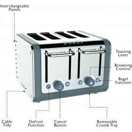 Dualit Architect 4 Slice Toaster | Stainless Steel with Grey Trim|Extr