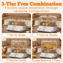 Electric Food Steamer for Cooking, 15QT Vegetable Steamer with 3-Tier