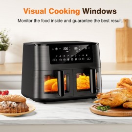 9L Dual Air Fryer with Visual Window, XL Capacity, 2 Drawers, 9-In-1 C