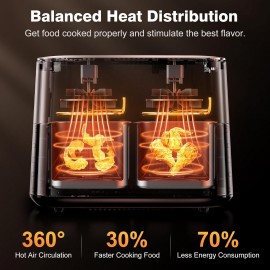 9L Dual Air Fryer with Visual Window, XL Capacity, 2 Drawers, 9-In-1 C