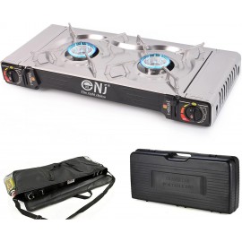 Double Burner Camping Stove - Portable Butane Gas Cooker with Case and