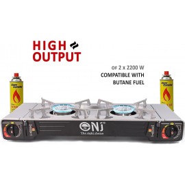 Double Burner Camping Stove - Portable Butane Gas Cooker with Case and