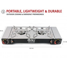 Double Burner Camping Stove - Portable Butane Gas Cooker with Case and