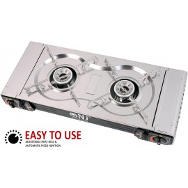 Double Burner Camping Stove - Portable Butane Gas Cooker with Case and