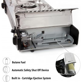 Double Burner Camping Stove - Portable Butane Gas Cooker with Case and
