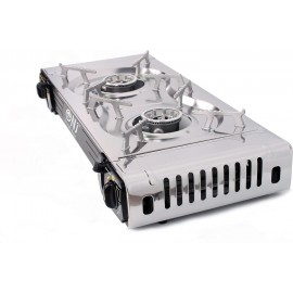 Double Burner Camping Stove - Portable Butane Gas Cooker with Case and