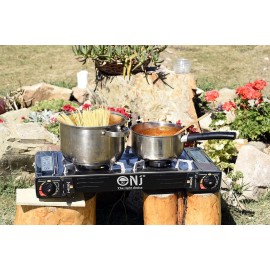 Double Burner Camping Stove - Portable Butane Gas Cooker with Case and