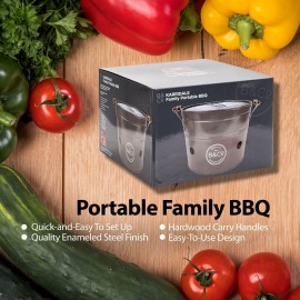 BBQ Barbecue Outdoor Eating - Grey 33cm Portable Charcoal Bucket with