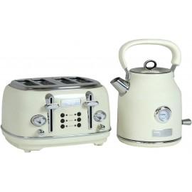 Charles Bentley 1.7L Kettle & 4 Slice Toaster Set Cream & Chrome Fast