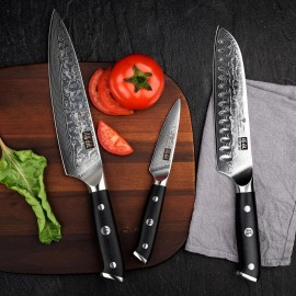 SHAN ZU Damascus Knife Set 3 PCS, Japanese Super Steel Damascus Kitche