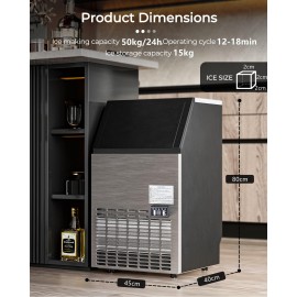 COSTWAY Commercial Ice Maker Machine, 50kg/24H tainless Steel Ice Cube