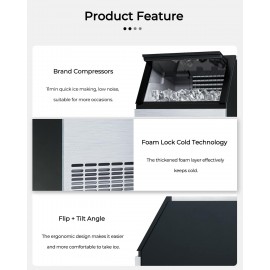 COSTWAY Commercial Ice Maker Machine, 50kg/24H tainless Steel Ice Cube
