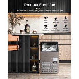 COSTWAY Commercial Ice Maker Machine, 50kg/24H tainless Steel Ice Cube