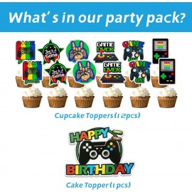 Video Game Theme Cake Toppers - 13 Pieces Game Cake Decorations Happy