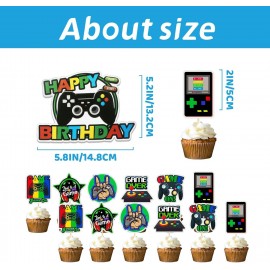 Video Game Theme Cake Toppers - 13 Pieces Game Cake Decorations Happy
