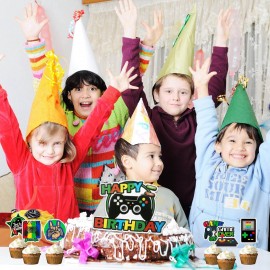 Video Game Theme Cake Toppers - 13 Pieces Game Cake Decorations Happy